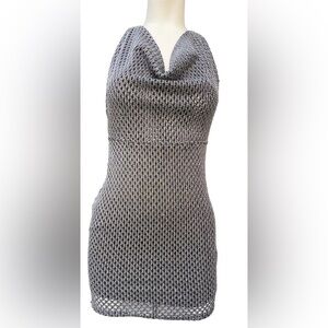 Forever 21 Metallic Mesh Bodycon Dress Cowl Neck Backless Sleeveless Black S